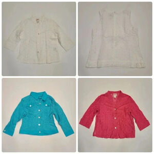 Eyelet Lace Tops Blouses Lot of 4 Ruby Rd. Petites White Hot Pink Turquoise 6